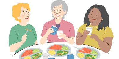 Illustration,Of,Three,Senior,Woman,Eating,Together,With,Plates,Full